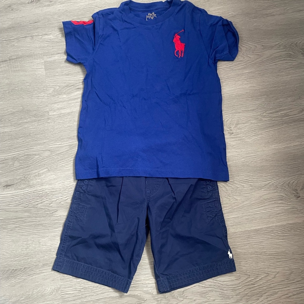 Polo by Ralph Lauren Blue Short Sleeve Tee with Red Logo